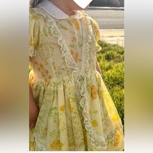 VTG Betty Oden Dress Girls 4 Yellow Floral Pageant Lace Ruffle Easter Dress